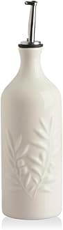 Sweejar Ceramic Olive Oil Dispenser Bottle, 20 Oz Relief Opaque Oil Cruet Protects Oil To Reduce Oxidation, Suitable for Storage Oil, Vinegar, Soy Sauce, Coffee Syrup, Liquids, Pack of 1 (Beige)