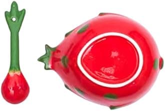 Dalekana Ceramic Pitaya Shape Dessert Bowl 13.5oz., Creative Handmade Small Bowl with Spoon for Appetizer, Snacks, Salads, Yogurt, Side Dishes, 6.7" L x 5.1" W x 2.1" H