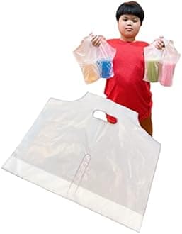 100PCS Plastic Clear Handle Drink Containers Bags for Shops Stores Delivery Hanging Carry Take Out Beverage Coffer Milk Juice Water Tea Hole Liquid Pouches Single or Double Cups (Double Cups)