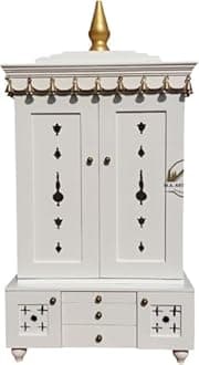 M.A. ART AND CRAFT Wooden Temple Mandir White Beautiful Hanging Bells Handcrafted Pooja Ghar Mandir (Design 35)