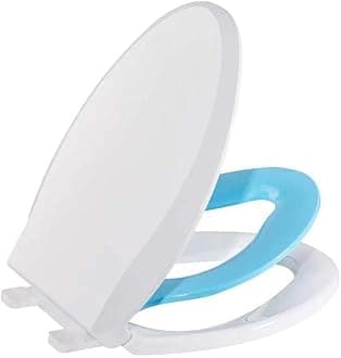 Toilet Seat, Elongated Toilet Seat with Toddler Seat Built in, Potty Training Toilet Seat Elongated Fits Both Adult and Child, with Slow Close and Magnets- Elongated White and Blue