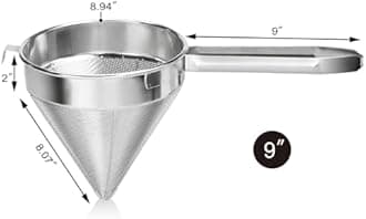 New Star Foodservice 34295 18/8 Stainless Steel China Cap Strainer, 9-Inch, Fine Mesh