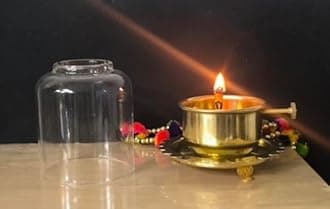 Premium Brass Lanterns 4 Inch Height Medium Size Akhand Diya with Lifting Screw with Adjustable Bati Knob, Wick Lifting Screw Lever, Glass Cover Navratri Special Deepak Diya for Diwali