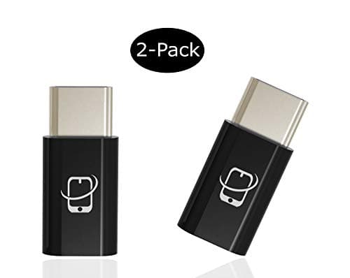 CreatePros USB Type C to Micro USB Adapter Connector with 56K Resistor for Samsung Galaxy S8, Google Pixel, Nexus 6P, Nexus 5X, LG G5, OnePlus 2, HTC 10, Nextbit Robin and More - Black, 2-Pack