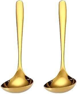 2-Pack Gold Soup Ladle 304 Stainless Steel Spoon Kitchen Serving Sauce Server