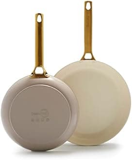 GreenPan Hard Anodized Healthy Ceramic Nonstick 10" and 12" Frying Pan Skillet Set, Gold Handle, PFAS-Free, Dishwasher Safe, Oven Safe, Taupe