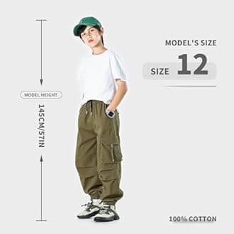 MINI PANDA Boys' Jogger Pants, Kids' Stretch Twill Casual Cargo Pants