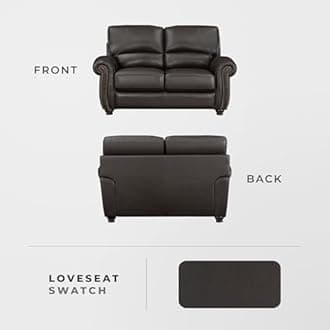 Lexicon Leather Match Couch for Living Room with Wood Frame, Rolled Armrest & Nailhead Trim, Top Grain Leather Match Sofa for Bedroom, Office, Waiting Room, 2-Seater Loveseat, Dark Brown​