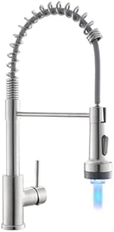 GIMILI Kitchen Faucet with Sprayer Modern Single Handle Pull Down Sprayer BRUSHED NICKEL Kitchen Faucet Pull Down With LED Light