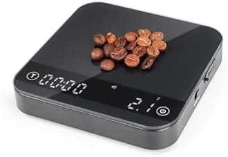 K KitchenTour CaféMetric Coffee Scale with Timer 0.1g/2000g - Precision Scale for Espresso & Pour Over - Water Flow Speed Mode and Coffee Powder-to-Liquid Ratio Mode - Rechargeable, LCD Display