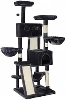 SHA CERLIN 65in Larger Cat Tree Tower Condo for Indoor Kitties/Multi-Level Furniture Activity Center with Wide Base/Cozy Plush Cat Perches/Baskets/Sisal Scratching Posts and Hammock/Dark Grey
