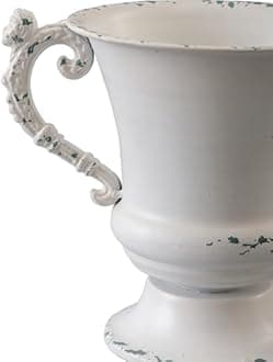 SOFE Distressed White Metal Vase, Decorative Rustic Flower Vase for Wedding Home Decor, 7 Inch Tall Small Urn Planter, Ideal Shelf Decor, Living Room Kitchen Office Table Centerpieces