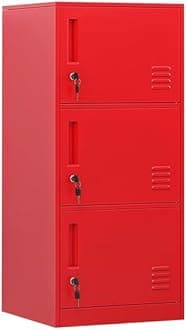 DAYTOYS 3 Door Metal Vertical Storage Locker for Kids Bedroom, Children Room, School, Office, Home,Stackable Steel Storage Cabinet for Toys, Sports Equipment,Anti-Falling Device. (3D, red)