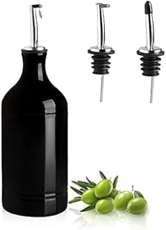 Sweejar Ceramic Olive Oil Dispenser Bottle, Opaque Oil Cruet Protects to Reduce Oxidation, Suitable for Storage Vinegar, Coffee Syrups & Other Liquids, Pack of 1, 15.5 Fl Oz (Black)
