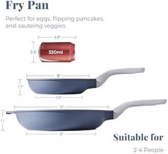 PRICUSIS Nonstick Ceramic Frying Pan Skillet, 8+12 Inch Induction Compatible with Stay Cool Handle, Healthy PTFE PFAS & PFOA Free Omelet Pan, Dishwasher Safe (Blueberry Gray)