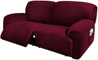 ULTICOR Extra Wide 75" - 100", Reclining 2 Seater Sofa, Extra Wide Reclining Love Seat Slipcover, 6-Piece Velvet Stretch, Reclining Sofa Covers, Thick, Soft, Washable (Burgundy - Wine)