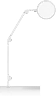 Edge 2.0 LED Desk Lamp | Dimmable Home Office Desk Light with USB Charging Port & Strong Swing Arm | Adjustable Color Temperature and Brightness | Circle Webcam Light - White