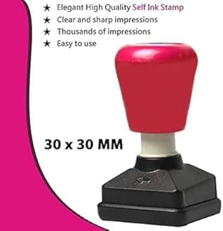 Self-Inking Rubber Stamp – Red Handle, Clear Sharp Impressions, 30x30 mm