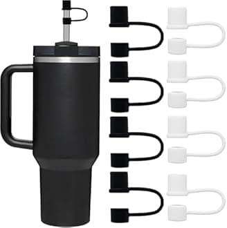 Straw Toppers for 10mm/0.39inch Diameter Straw Cover, compatable for Stanley/Owala Tumblers, Food Grade Silicone. (4Pcs-White+4Pcs-Black)