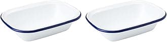 Zenker Enamel Large Pie Dish, Vintage Design, Suitable for Oven and Stove, Dishwasher Safe, Tray, Tin, Dimensions, 26x19.5x6cm, Colour, White, Blue, 687541 (Pack of 2)