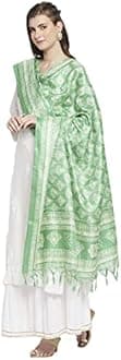DUPATTA BAZAAR Women's Printed Silk Dupatta Free Green