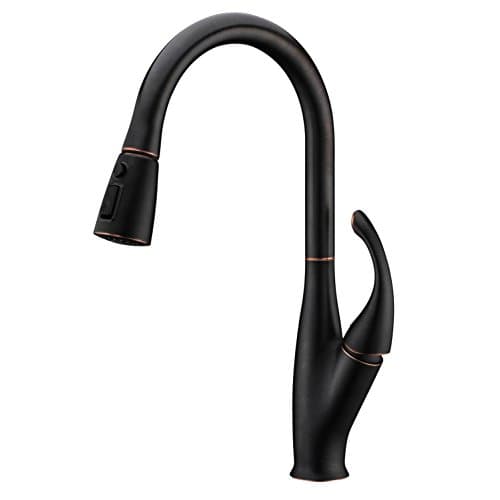 GICASA Solid Brass Single Handle High Arc Pull Down Kitchen Faucet with Pull Out Sprayer, Oil Rubbed Bronze Kitchen Sink Faucets