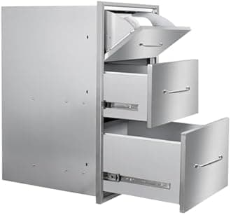Stainless Steel Outdoor Kitchen Drawers with Handle - 17" W x 30"H x 20"D, Built-in Triple Access Drawers for Outdoor Kitchen Island, Patio Grill Station