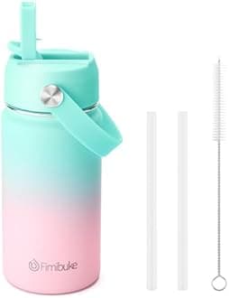 Fimibuke Kids Insulated Water Bottle - 14oz BPA-FREE 18/8 Stainless Steel Travel Tumbler Leak Proof Double Wall Vacuum Kids Cup with Straw Metal Water Bottle for School Boys Girls (1 Pack, Bubble Gum)