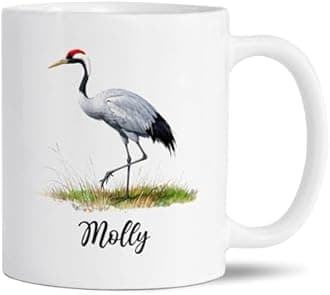 Customized Crane Bird Coffee Mug With Name, Personalized Crane Lovers White Ceramic Cup 11Oz 15Oz, Birds Enthusiast Mugs Gift, Cute Cranes Travel Cups, Custom Mug Gifts For Bird Lover Mom Dad Family