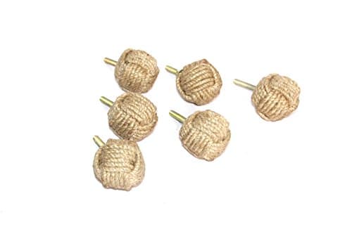 5MoonSun5's Jute Rope Door Knobs/Rope Knot Drawer Pulls and Knobs/Pull and Push Handle Knobs for Cabinets, Wardrobes & Cupboards/Nautical Hardware Decor, 30 mm Set of 6
