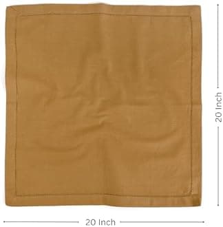 FINGERCRAFT Hemstitched Cotton Table Napkins – Set of 6, 20x20 Inch, 100% Cotton Cloth Napkins with Faggoting Stitching – Durable & Elegant for Parties, Hotels, Everyday Use (Brown Slub)