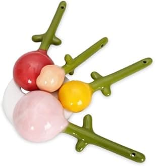 Ceramic Measuring Spoons Set in Pot - Flower Cute Measuring Cups Spoons for Dry Wet Ingredients (Pink)