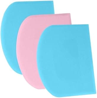 SURDOCA Dough Bench Scraper - 3P 7.1x4.9" Plastic Flexible Bowl Scraper, Sharp Edge & Angles Cake Scraper. Non-Slip Bakeware Decorating Tools Sculpting & Modeling Tools - Blue+Pink+Blue