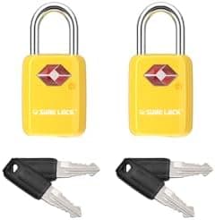 SURE LOCK Mini TSA Approved Keyed Luggage Lock – One Key Opens All, Fits Tight Zipper Gaps & Small Pull Holes, Compact Travel Lock for Suitcases, Backpacks & Handbags