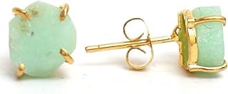 Gempires Natural Raw Gemstone Stud Earrings for Women | Handmade Raw Crystal Prong Setting Earrings | Hypoallergenic Gold Plated Minimal Studs | Unique Gift Jewelry for Her (Multiple Gemstone Options)