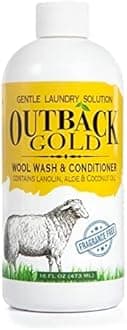 Outback Gold Wool Wash, 16 Oz, HE Compatible, Plant Based, Unscented, Fragrance Free, Neutral pH Laundry Detergent for Wool, Cashmere, Silk, Sheepskin, Baby Items, Mild and Enzyme Free, Made in USA