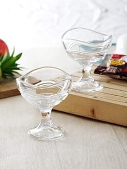 MARTVIA 300ML Ice Cream Glasses Cups Dishes for Desserts, Milkshake,Fruit and Pudding Glass Serving Bowls, Perfect for Home, Restaurants and Parties Dishwasher Safe (Cristalleria Cups, Set of 2)