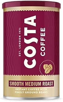Costa Coffee Smooth Medium Roast Instant Coffee with Finely Ground Beans Tin 100gr, Medium Roast Brown Coffee