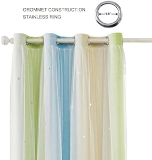 FANLI Ombre Rainbow Blackout Curtains for Kid Girls Bedroom Living Room Darking Stripe Double Layer Star Cut Out Wall Home Decor Gradient Grommet Window Curtains （Blue Green 52Wx63L）
