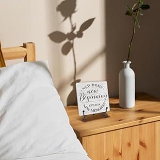 Housewarming Gift, Rustic Farmhouse Style Wood Plaque Sign With Stand, Rustic New House Gifts, New Home Sign Desk Shelf Farmhouse Room Decor, New House Presents for Home Living Room Desk Sign Decor