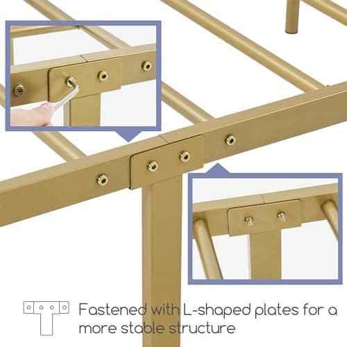 costoffs 4ft6 Metal Double Platform Bed Frame Solid Bedstead Base with Cloud-inspired Design Headboard and Footboard, Under-bed Storage Space, Fits for Adults/Teenager Antique Gold