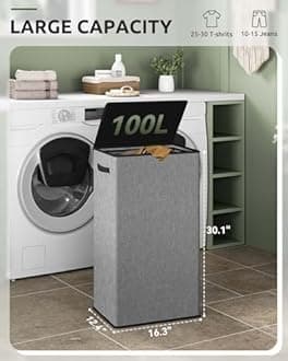 SOLEDI Laundry Basket with Lid Washing Baskets for Laundry, 100L Large Clothes Hamper Laundry Bin with Laundry Bag, Collapsible Laundry Baskets for Bedrooms, Laundry room, Living room, Dorm, Grey