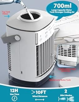 Portable Air Cooler,5-in-1 Smart Mobile AC | Dual Ice-Mist Modes + 7-Color Mood Light + 12H Timer | Multi-Space Cooling Solution for Home/Office/Bedroom/Desktop