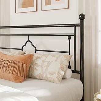 Allewie King Size Metal Platform Bed Frame with Victorian Vintage Headboard and Footboard/Mattress Foundation/Under Bed Storage/No Box Spring Needed/Noise-Free/Easy Assembly, Black