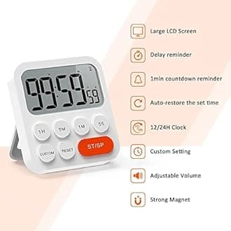 LIORQUE Digital Kitchen Timer Magnetic Countdown Timer with Loud Alarm and Large LCD Display, Digital Timer Clock 99 Hour Kitchen Timers for Cooking & Kids & Teachers