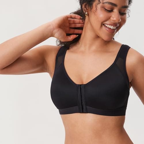 DELIMIRA Women's Front Closure Wireless Back Support Full Coverage Bra Black 80F