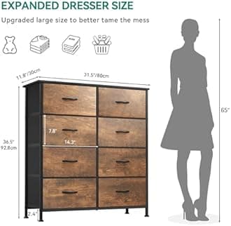 YITAHOME Fabric Dresser for Bedroom, Tall Storage Tower with 8 Drawers, Rustic Dresser & Chest of Drawers, Storage Drawer Organizer for Closet, Bedroom, Living Room