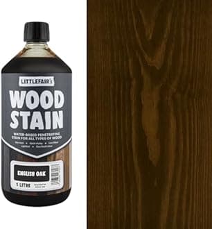 Littlefair's Wood Stain Water Based - 34oz/1ltr - Indoor Furniture Stain Light & Dark Finishes - Special Non Toxic & Eco Friendly Formula - Wood Stain for Crafts - Color: English Oak