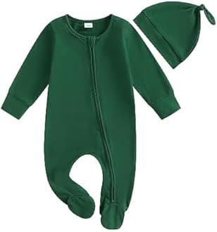 Ayalinggo Newborn Baby Girl Boy Clothes Infant Long Sleeve Soild Footed Romper Zipper Footie Jumpsuit With Hat Fall Outfit