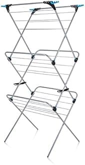 Minky Homecare 3 Tier Plus Indoor and Outdoor Portable Clothes Drying Rack - Collapsible Laundry Air Dryer with 69 ft. of Hanging Space - Silver
